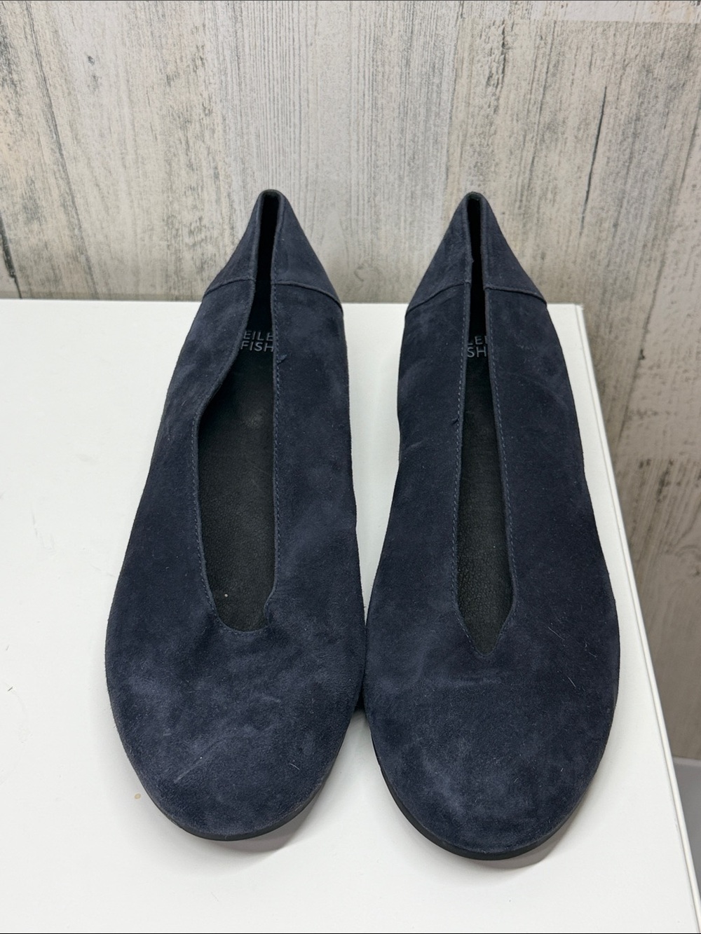 Eileen Fisher Una Leather Dark Blue Suede Hidden Wedge Ballet Flat